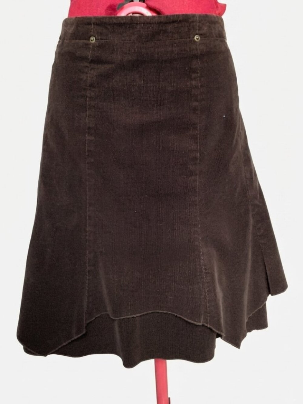 Nathalie B - Dark Brown Corduroy Tiered Handkerchief Hem maxi Skirt - Size 10